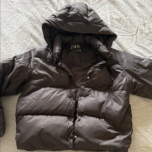 Zara Dark grey Hooded Puffer Coat